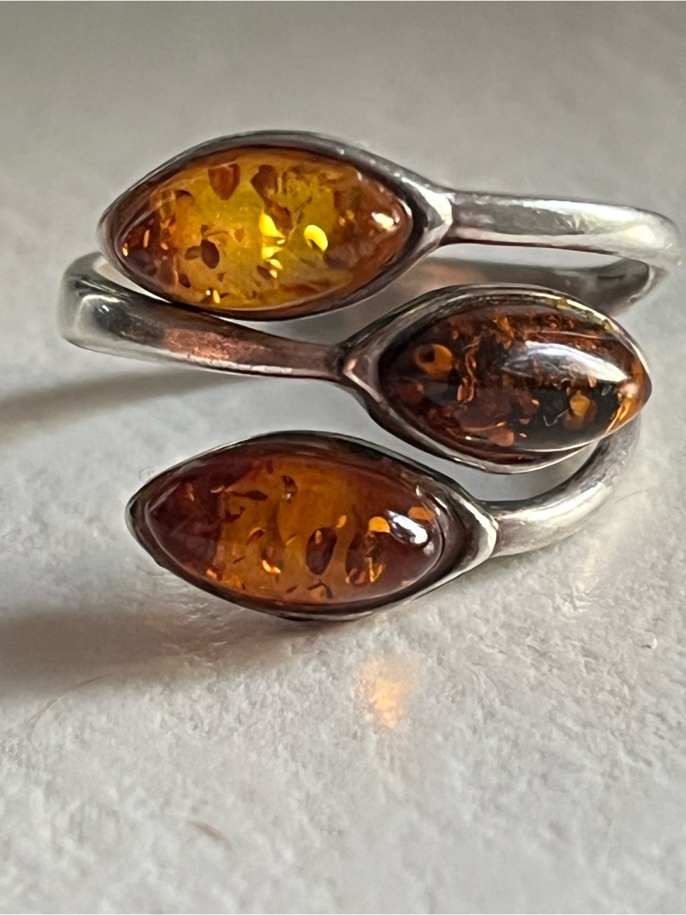Sterling Silver .925 Amber Modernist Ring